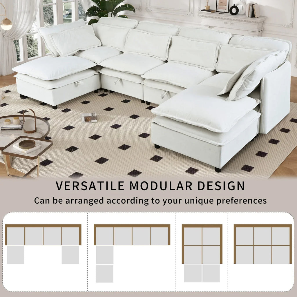Harper & Bright Designs Modern Modular Corner Sofa Sectional with 2 Storage Ottomans, Free Combination L-Shaped Couch Set with Double-Layer Cushion for Living Room, Dark Blue