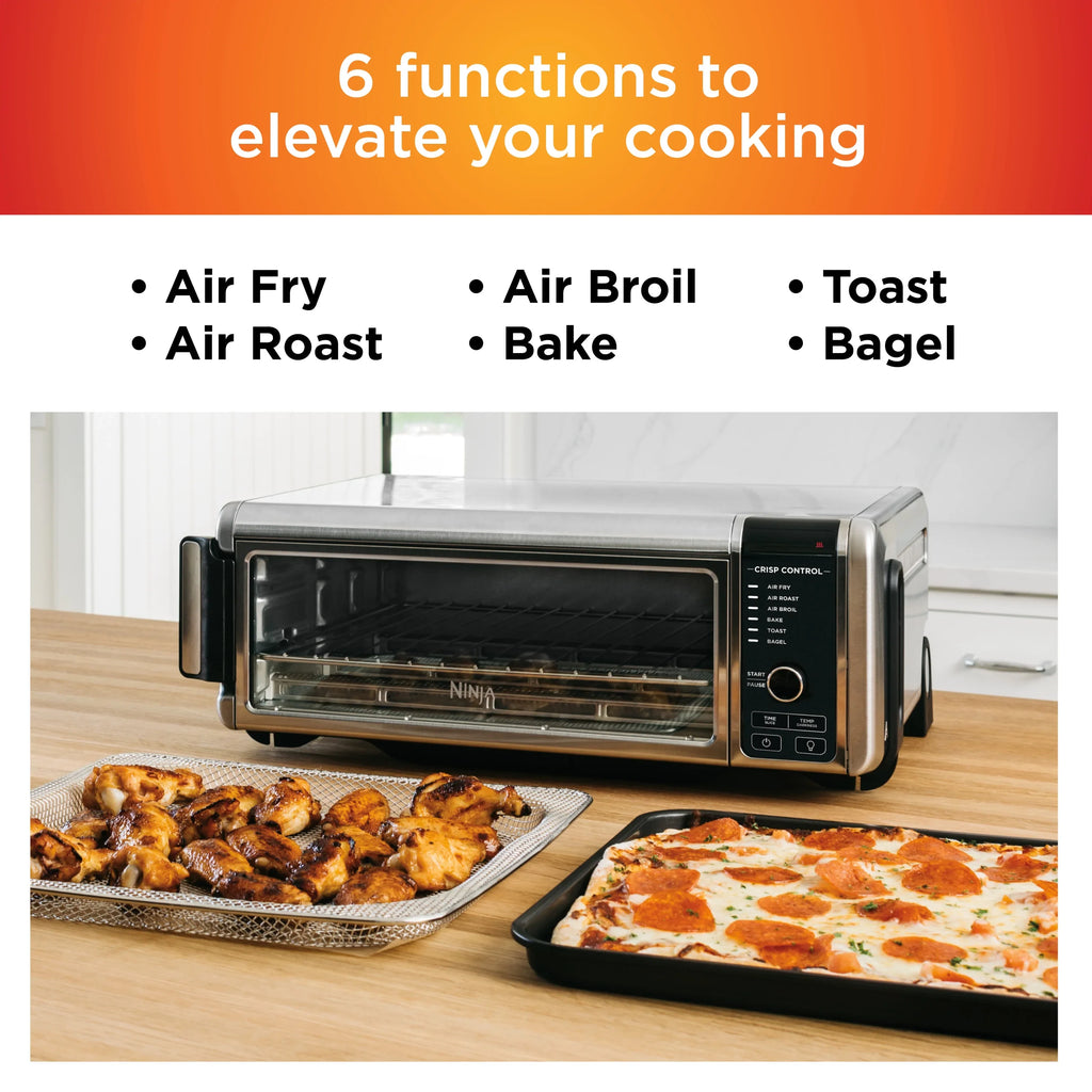 The Ninja Foodi Digital Air Fry Oven, Convection Oven, Toaster, Air Fryer, Flip-Away for Storage, 1800 watts, Stainless Steel, SP100