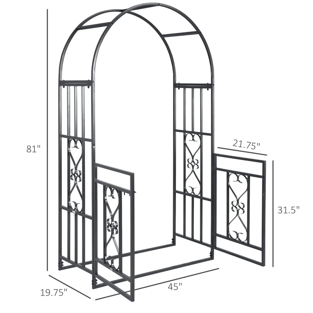 CoSoTower 81" Metal Garden Arbor with Double Doors, Locking Gate, Climbing Vine Frame with Heart Motifs, Arch for Wedding, Bridal Party Decoration, Grey