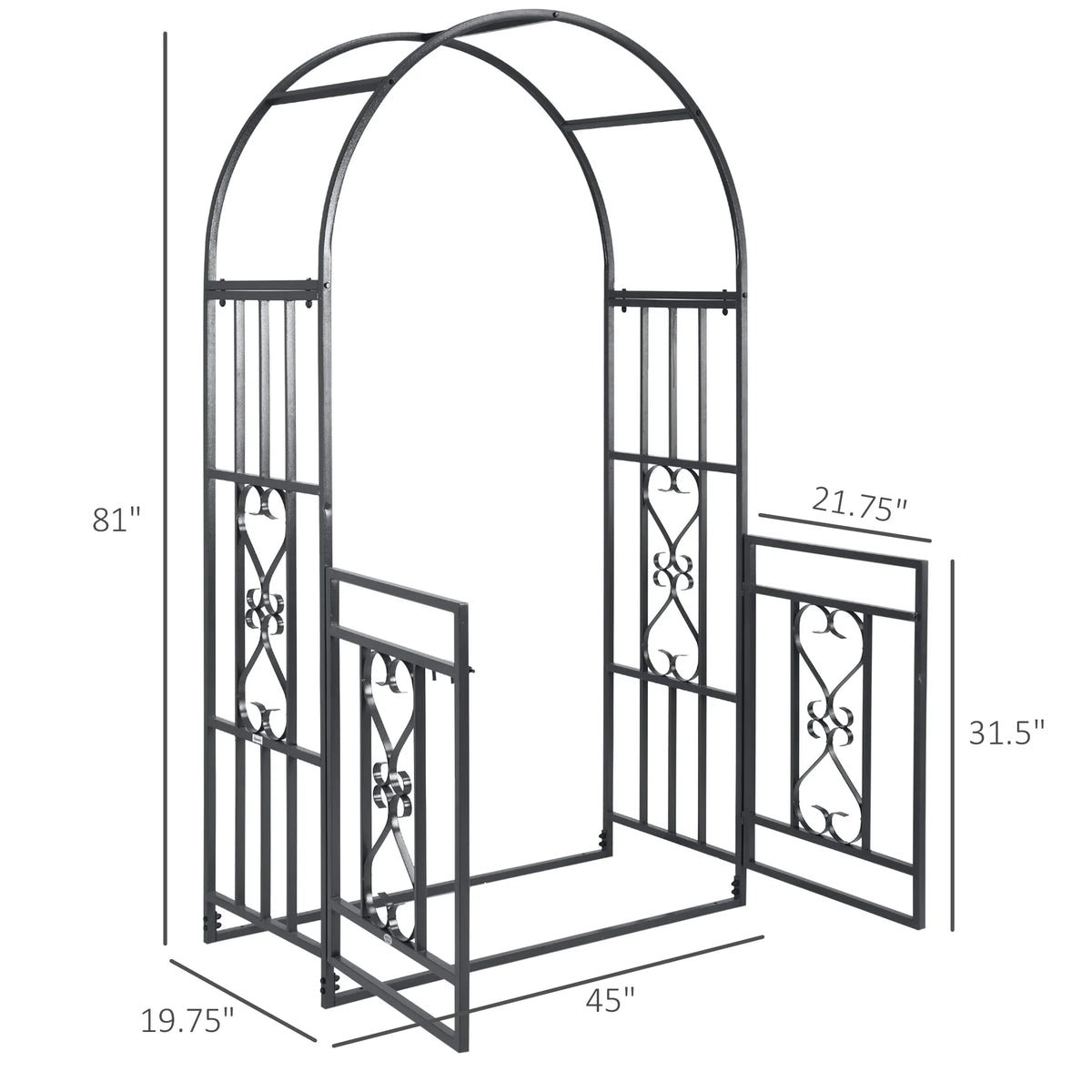 CoSoTower 81" Metal Garden Arbor with Double Doors, Locking Gate, Climbing Vine Frame with Heart Motifs, Arch for Wedding, Bridal Party Decoration, Grey