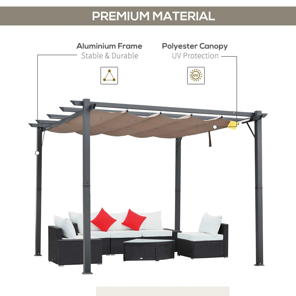 Outsunny 10' x 10' Pergola with Retractable Shade Canopy, Aluminum, Gray