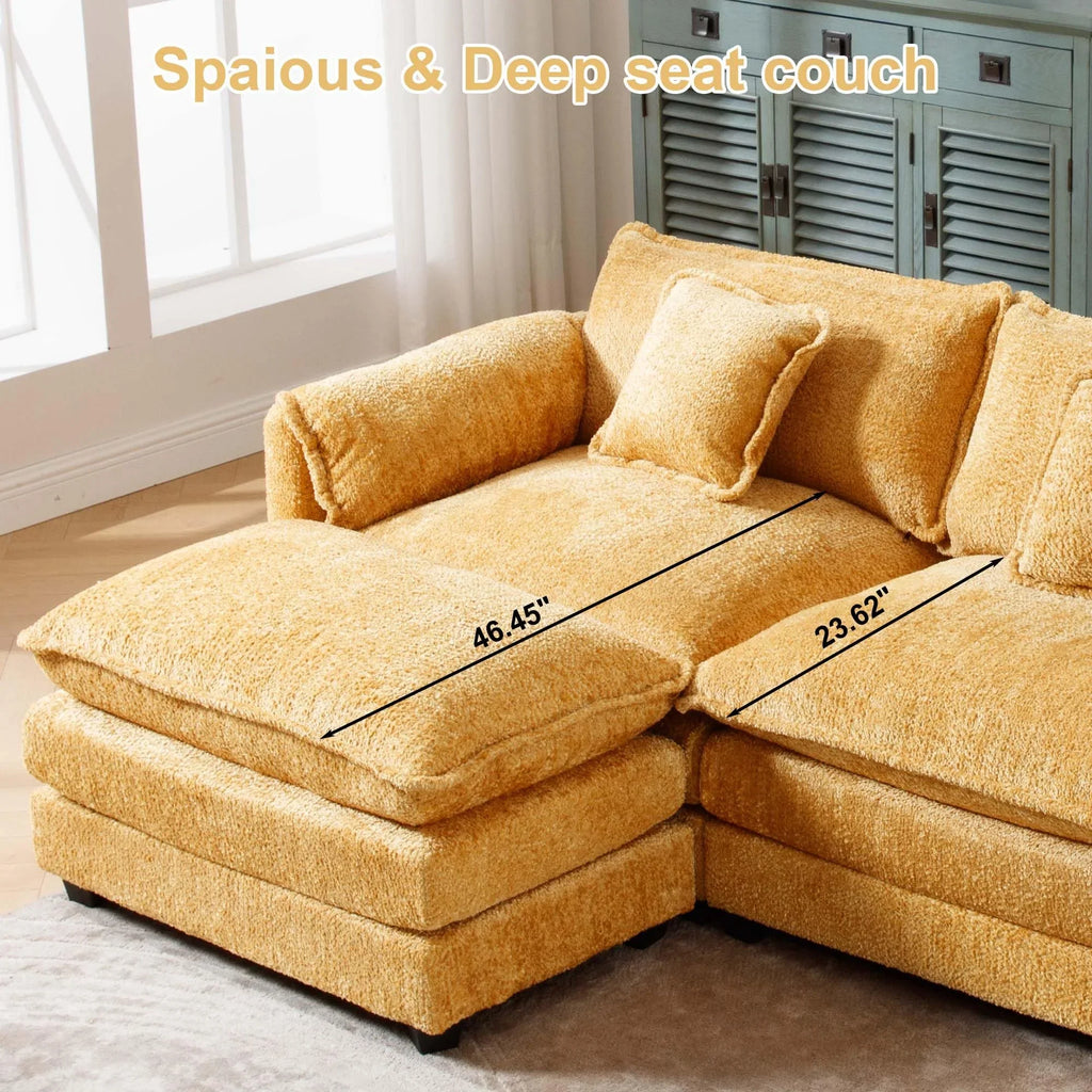 GNIXUU 112" Oversized Sectional Sofa Cloud Couch for Living Room, Modern Chenille L Shaped Couch, Comfy Boucle Modular Sofa Sleeper with Moveable Ottoman & Memory Foam (Green)