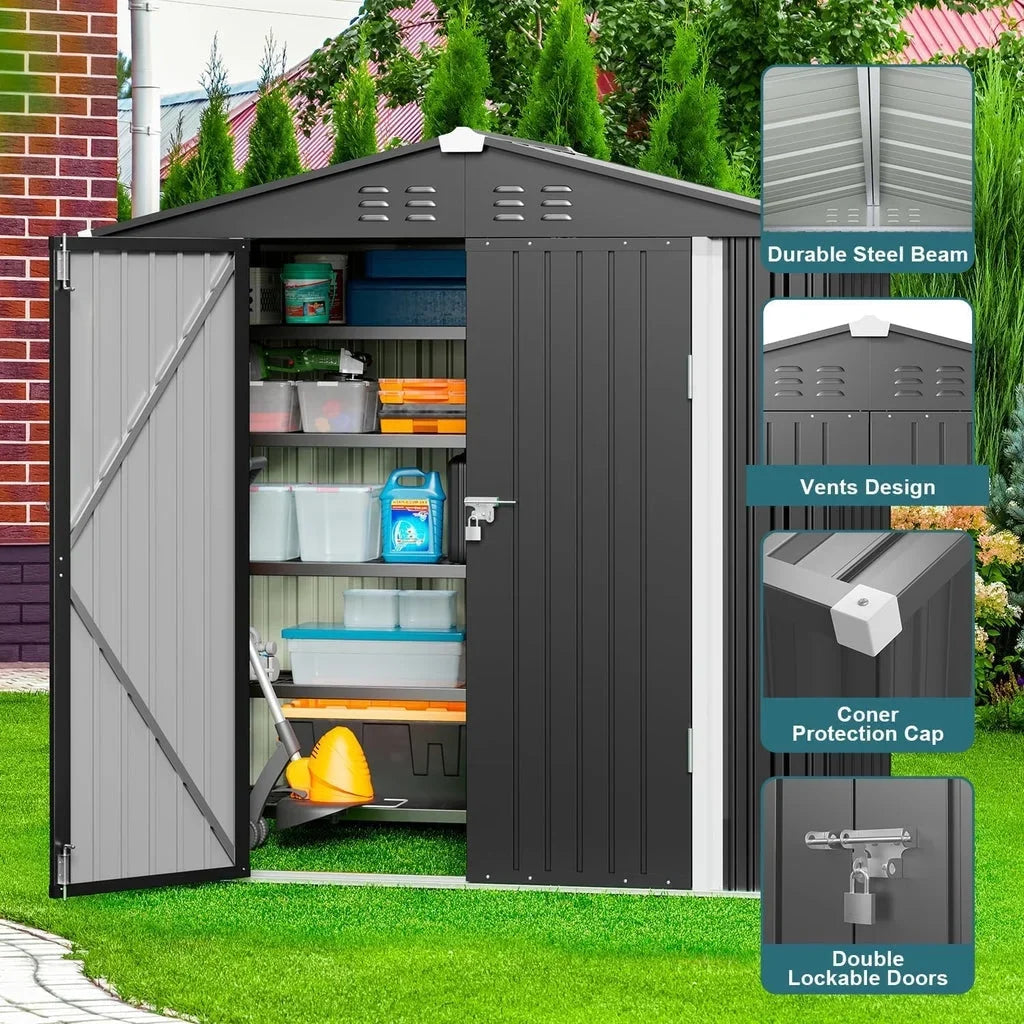 6' x 4' Outdoor Storage Shed on Sale, Aiho Shed & Outdoor Storage Clearance, Metal Storage Shed for Outside, Backyard, Garden & Patio - Dark Gray