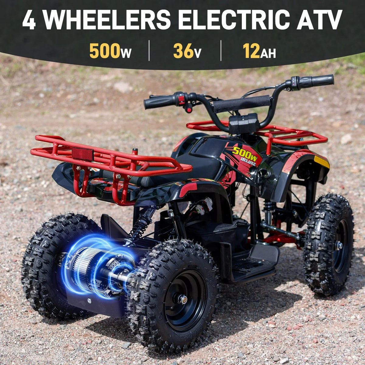 Aoemoe 500W 36V Battery-Powered Ride-On Off-Road 4-Wheeler �C 15 Mile Range, Flame
