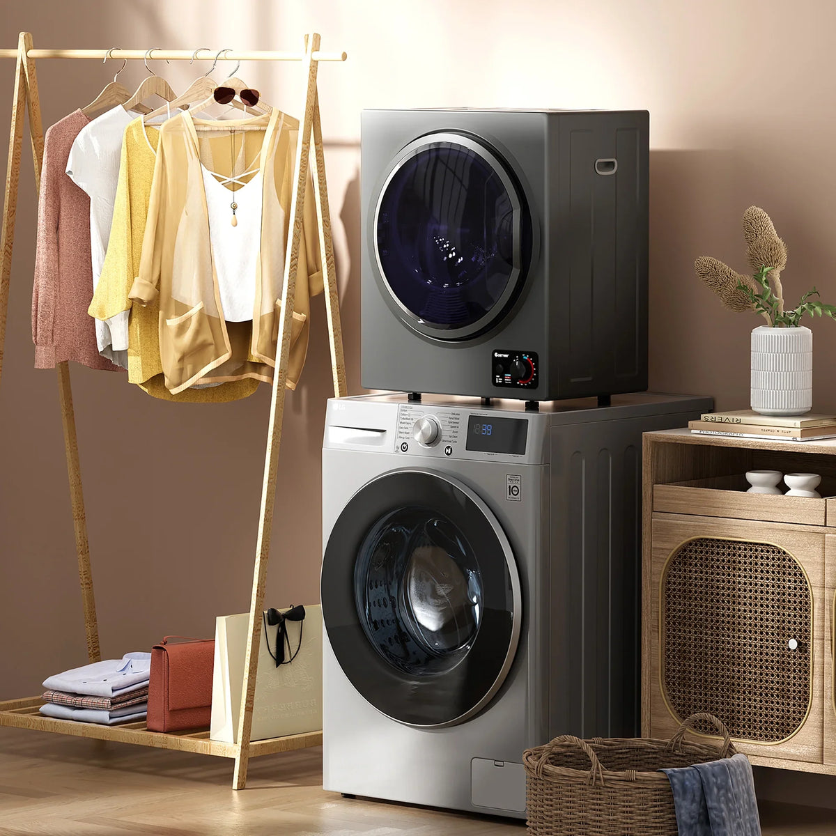 Costway Electric Tumble Compact Laundry Dryer Stainless Steel Wall Mounted 1.5 cu.ft.