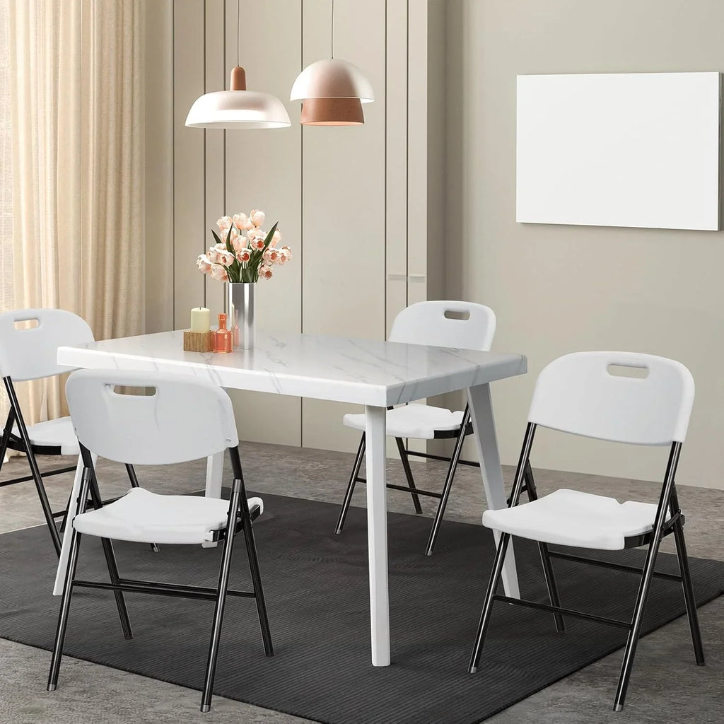 DYUKFG Folding Chairs, Heavy Duty Foldable Chair Portable HDPE Plastic Seat with Steel Frame for Indoor Outdoor Dinning Party Wedding School Use, White, 6 Pack