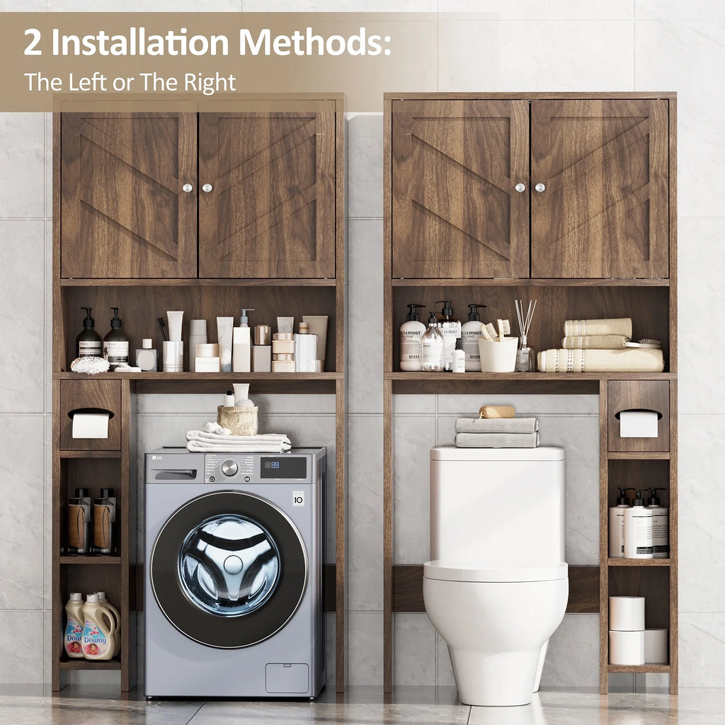 Walsunny Over the Toilet Storage Cabinet with Doors Side Storage Toilet Paper Holder Stand Space Saver Shelf Organizer Rack Freestanding for Restroom Bathroom Laundry Gray
