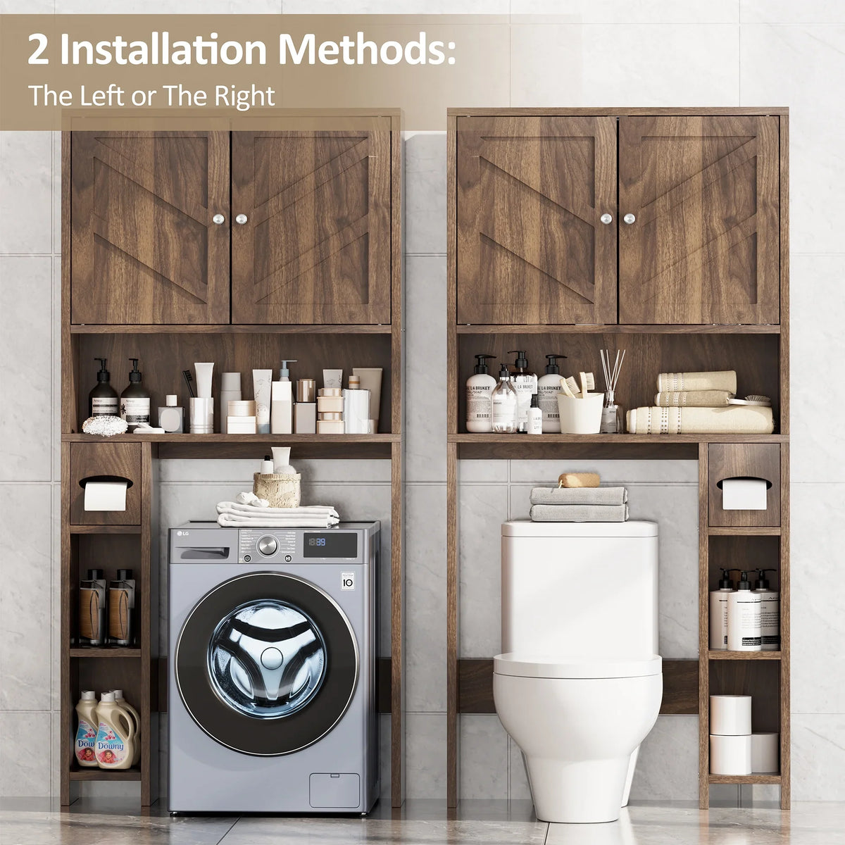 Walsunny Over the Toilet Storage Cabinet with Doors Side Storage Toilet Paper Holder Stand Space Saver Shelf Organizer Rack Freestanding for Restroom Bathroom Laundry Gray