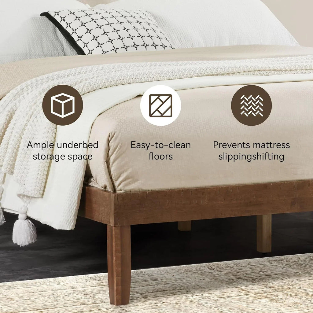 BISHE Wood King Size Bed Frame,Wooden King Platform Bed Frame with Headboard,Sturdy Rubber Modern Home Style Bed Frame for Bedroom, King