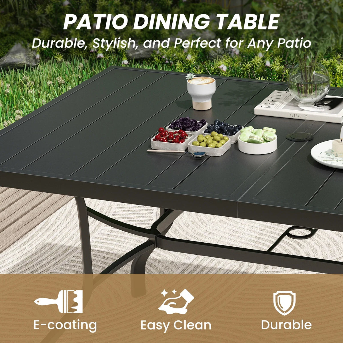 STARY Patio Dining Table 35"x35", Square Outdoor Dining Table with 1.57" Umbrella Hole for Patio Graden Backyard and Poolside
