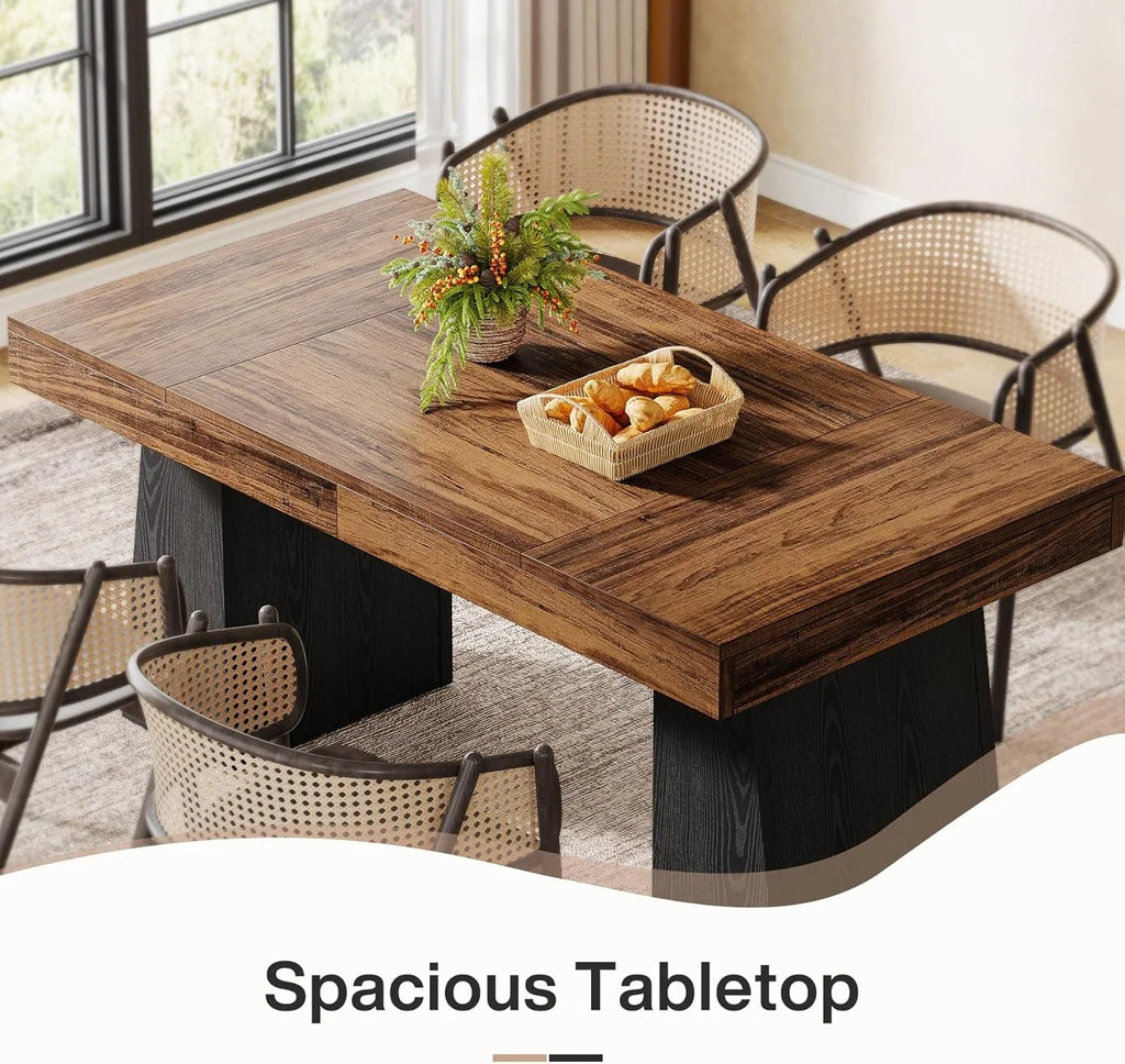 Rectangular 55" Dining Table for 4-6, Mid-Century Modern Kitchen Dining Table, Yellow