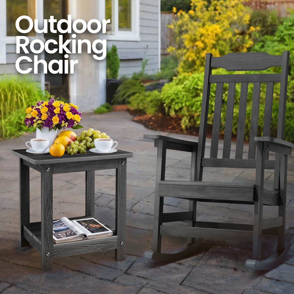 Naipo 1PC Patio Rocking Chair All-Weather, Oversized Porch Rocker Chair 400 lbs Weight Capacity, for Backyard, Fire Pit, Lawn, Garden, Outdoor and Indoor, Black