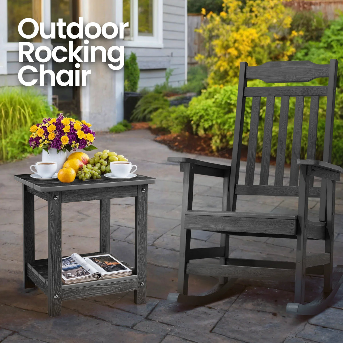 Naipo 1PC Patio Rocking Chair All-Weather, Oversized Porch Rocker Chair 400 lbs Weight Capacity, for Backyard, Fire Pit, Lawn, Garden, Outdoor and Indoor, Black