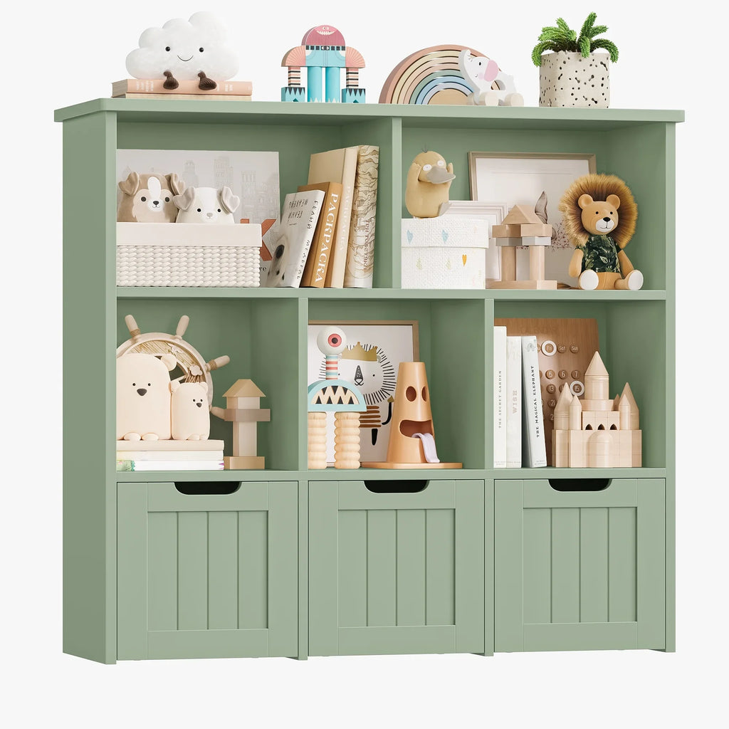 Homfa Toy Storage Organizer with 3 Movable Drawers, 5 Cube Kids Bookcase for Playroom, Storage Cabinet for Living Room, White Finish