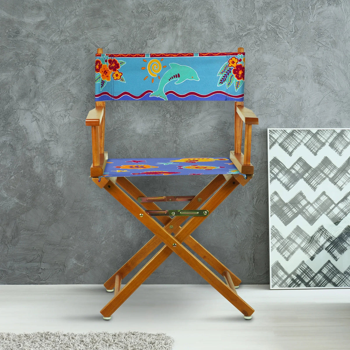 18" Director's Chair Honey Oak Frame-Tropical Sea