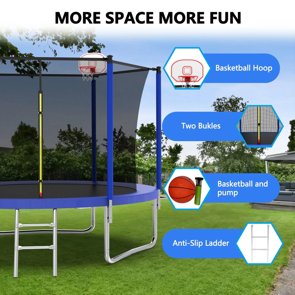 Alvantor Trampoline for Kids with Basketball Hoop, 10 Ft Backyard Round Trampolines with Enclosure Net, Age 3-10, Blue