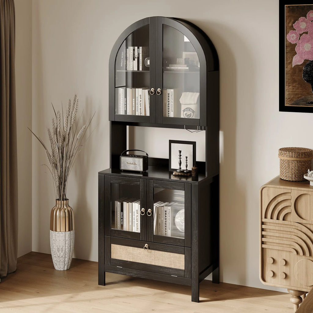 LAZZO 73-Inch Tall Arched Kitchen Pantry Storage Cabinet, 2 Doors, Brown