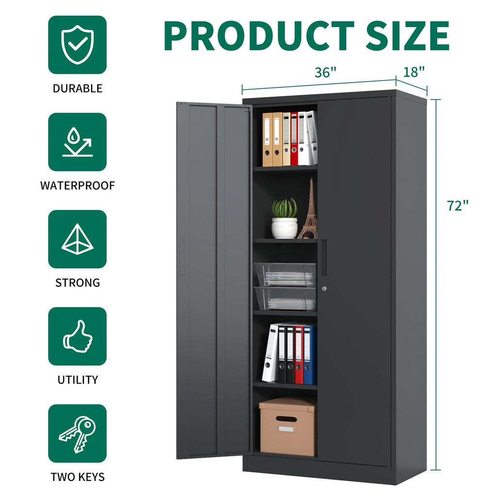 Garage Storage Cabinet with Doors and 4 Adjustable Shelves, Alvantor 72" Tall Metal Garage Cabinet, Lockable Tool Storage Cabinets for Garage, Home, Office Black