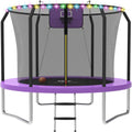 ACWARM HOME 8FT Trampoline with Enclosure Net,Basketball Hoop,Ladder, Light,Outdoor Heavy Duty Round,Purple