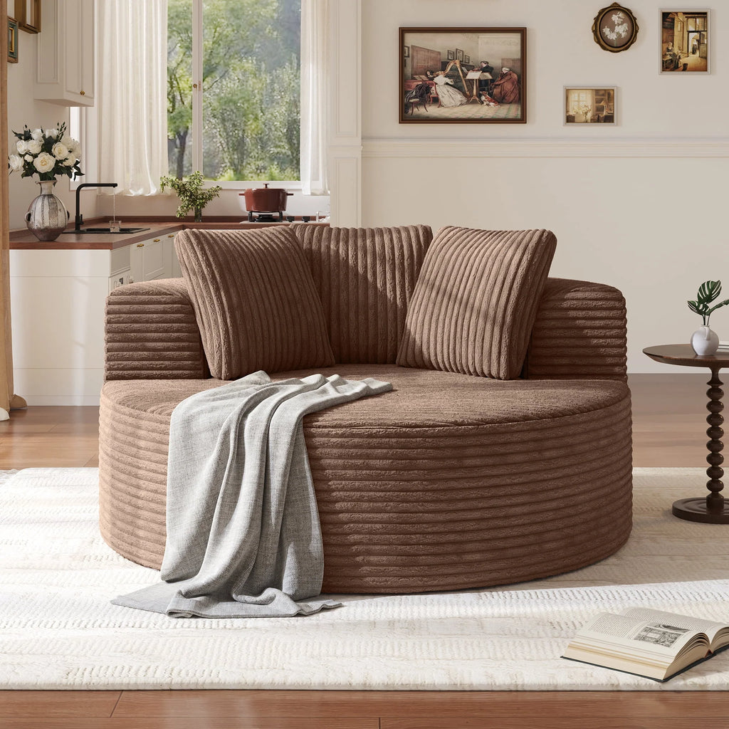 Sodrens Oversized Chaise Lounge Chair Indoor,Upholstered Sofa Bed with Throw Pillows and Armrests,Sleeper Chair for Living Room,Bedroom,Brown,Corduroy