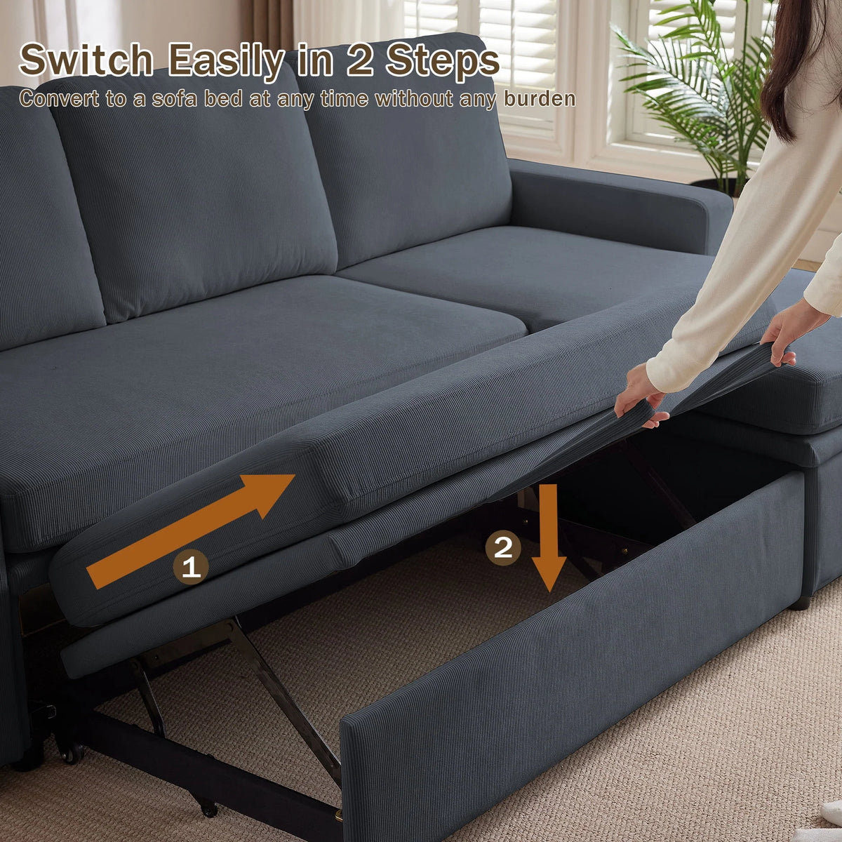 Pingliang Home Pull Out Sleeper Sofa Bed Sectional Sofa with Storage Chaise,L Shaped Sectionals Couches with Side Pockets,Modern Linen Reversible Sofa Couch for Living Room Apartment Office Studio