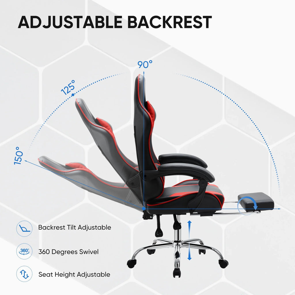 MCQ Ergonomic Swivel Gaming Chair with Headrest Lumbar Support for Home Office, Black and Grey