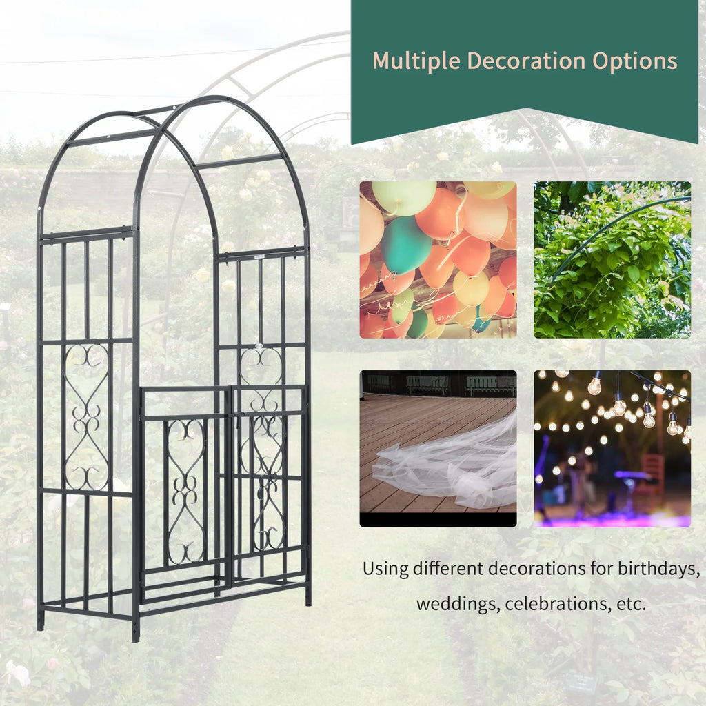 CoSoTower 81" Metal Garden Arbor with Double Doors, Locking Gate, Climbing Vine Frame with Heart Motifs, Arch for Wedding, Bridal Party Decoration, Grey