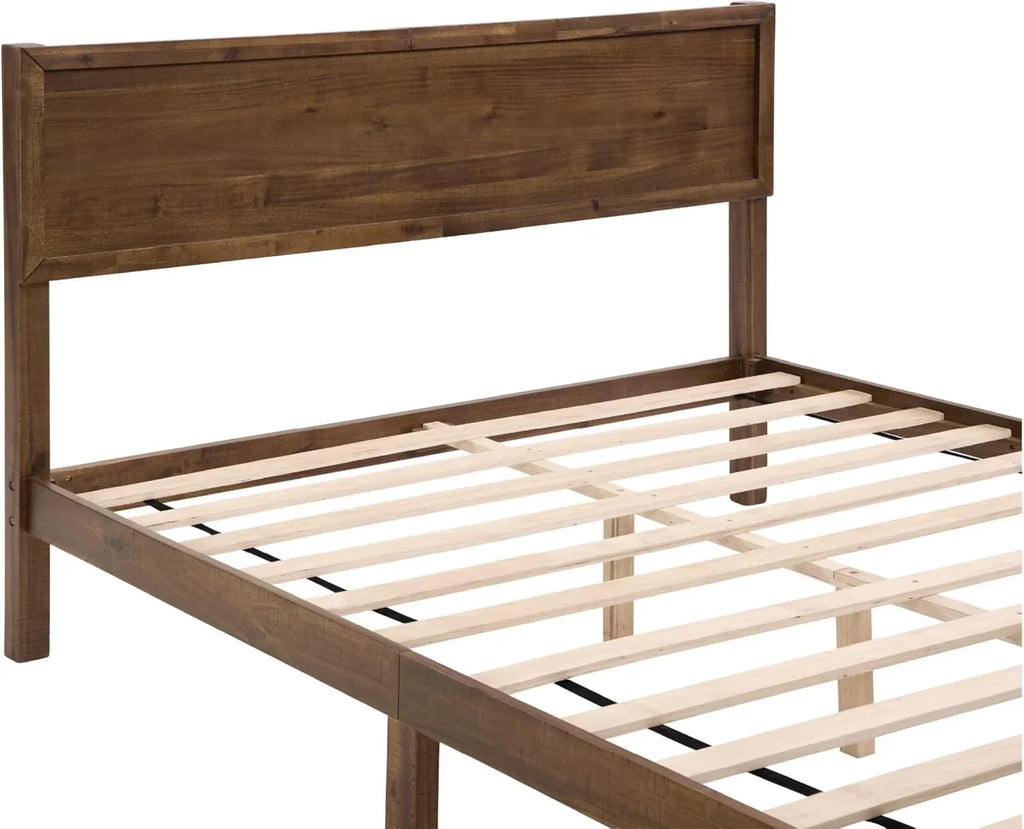 BISHE Wood King Size Bed Frame,Wooden King Platform Bed Frame with Headboard,Sturdy Rubber Modern Home Style Bed Frame for Bedroom, King