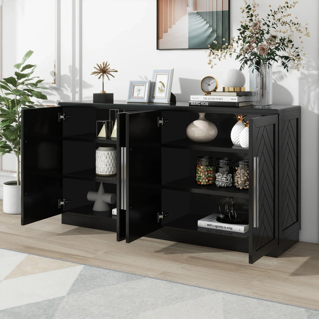 4-Door Buffet Sideboard, Modern Large Storage Cabinet Furniture with Adjustable Shelves&Silver Handles, Accent Cabinet Table, Console Table Cabinet for Kitchen Living Room Entryway Hallway, Navy Blue