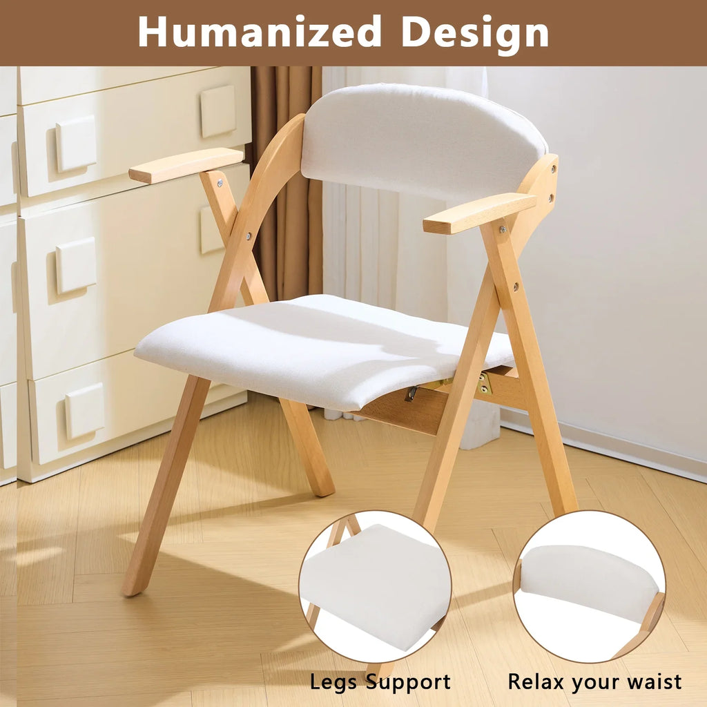 Ktaxon Folding Chairs Rubber Wood Frame Foldable Event Chairs Padded Diner Chairs for Office and Party Reading Dining Set of 2 Light Gray