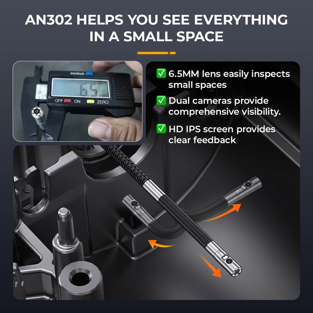 ANCEL AN302 2-Way Articulating Borescope Camera with Light, 0.24in Articulated Probe of 5.25FT Industrial Endoscope Inspection Camera Scope