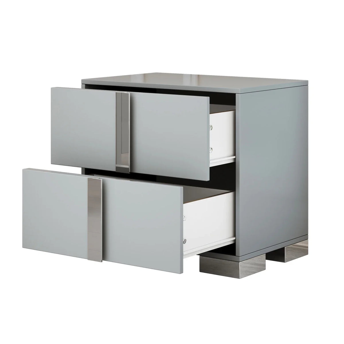 Elegant Nightstand with Metal Handle, Mirrored Bedside Table with 2 Drawers for Bedroom, Living Room, End Sofa Side Table for Living Room, Office, White