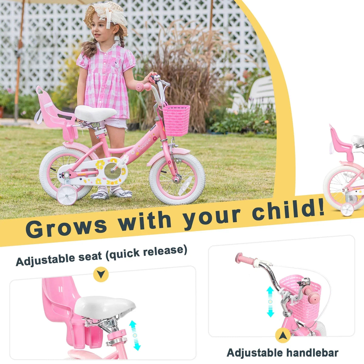 Glerc Maggie 12 inch Kids Girls Bike for Ages 2-4 Years Child, Peach