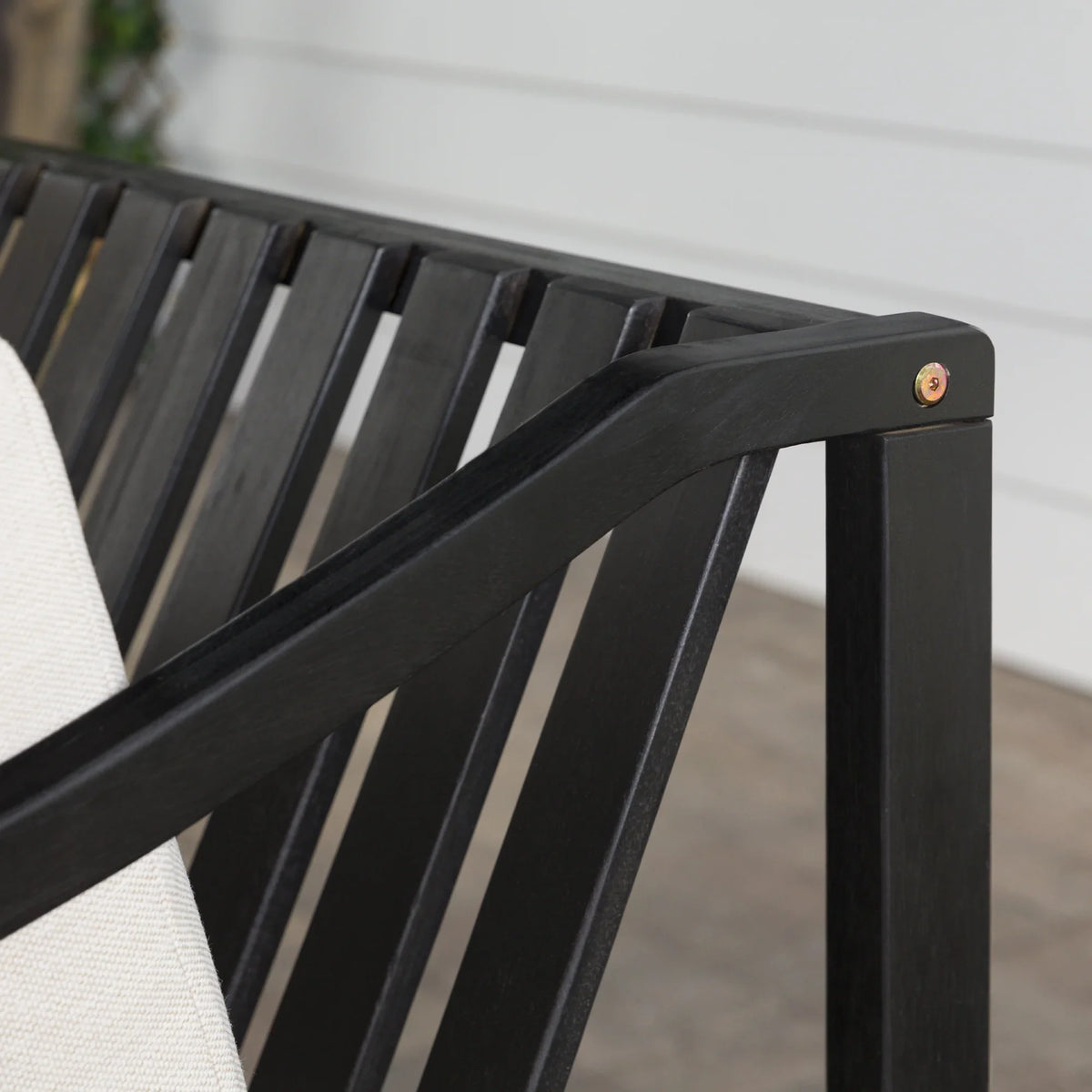 Walker Edison Modern Solid Wood Curved-Arm Outdoor Loveseat, Black