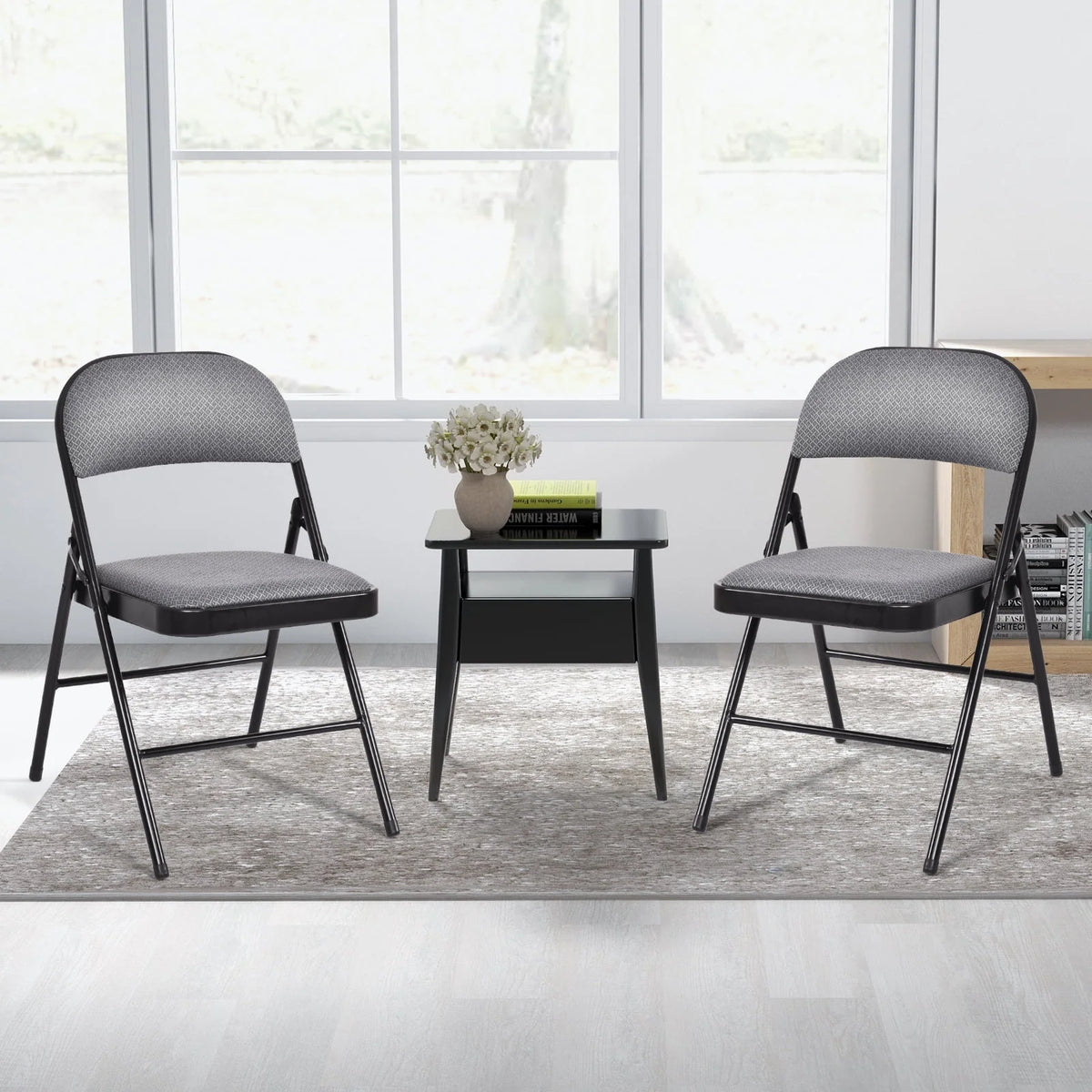 BLACK JAGUAR Fabric Padded Folding Chair Portable Dining Chairs Pack of 4