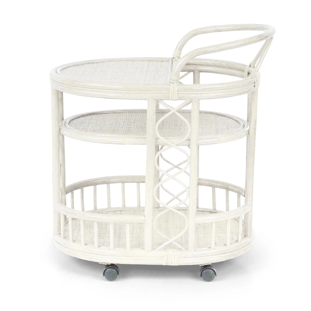 Trolly Moving Serving Cart Bar Table Natural Rattan Wicker ECO Handmade, White Wash