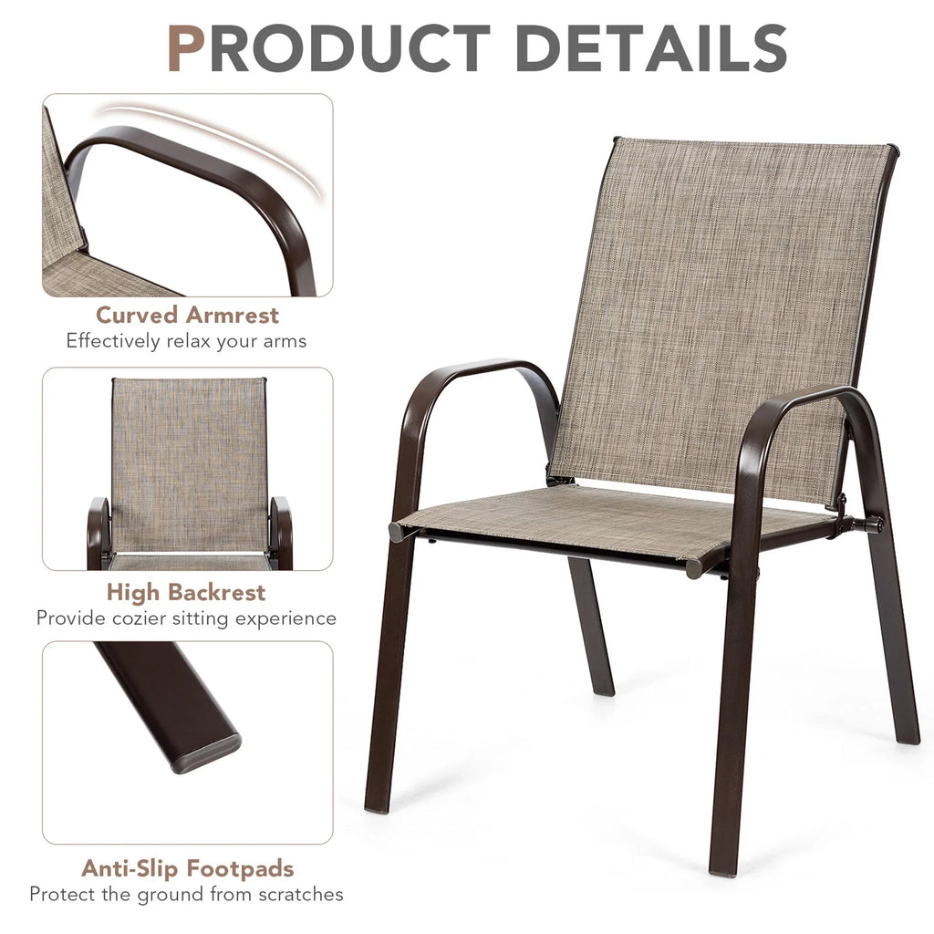 Gymax Set of 4 Patio Chairs Dining Chairs w/ Steel Frame Yard Outdoor Grey