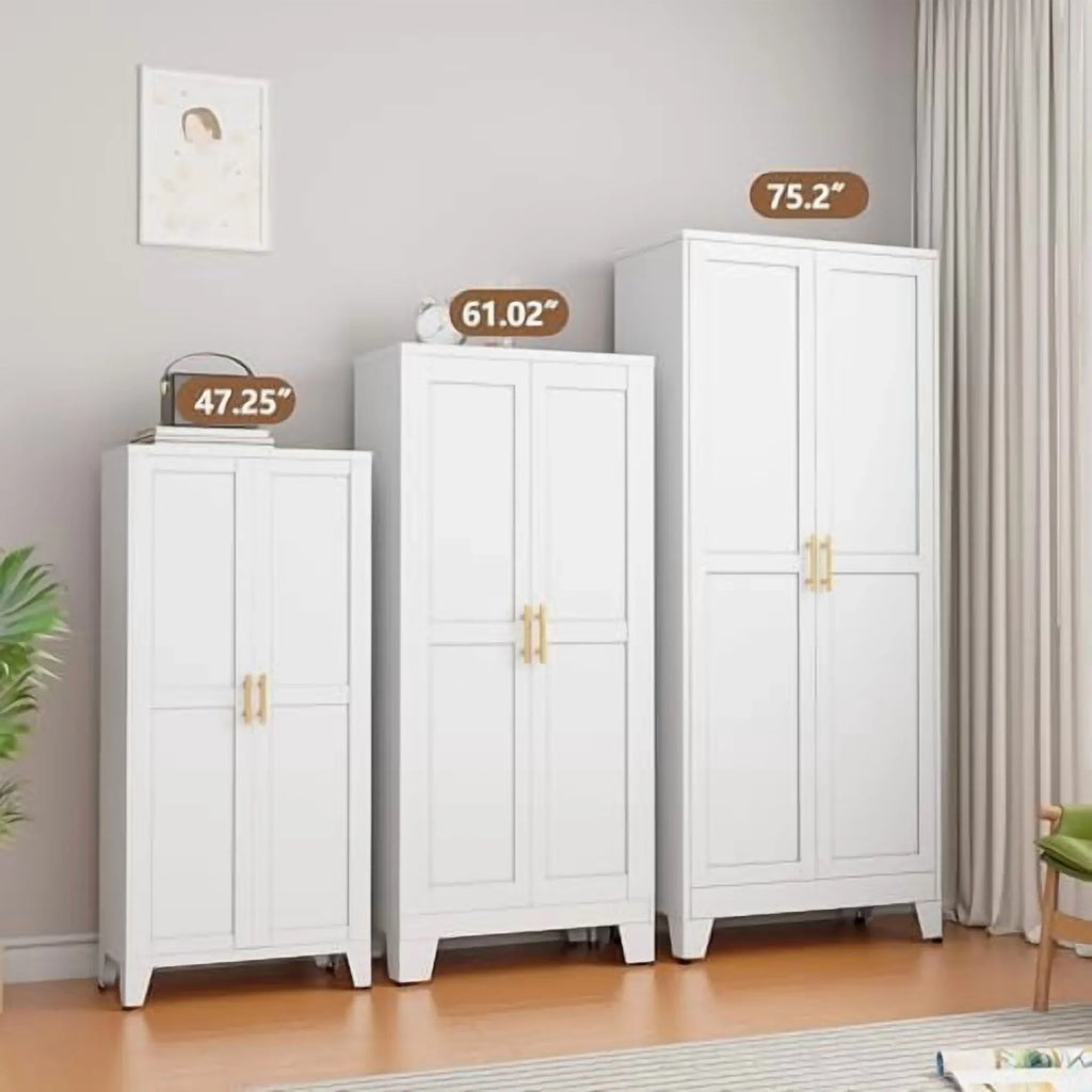 Metal Kitchen Pantry Storage Cabinet with 2 Doors and 3 Adjustable Shelves,Pantry Cabinet with Adjustable Leveling Foot for Kitchen, Living Room, Dining Room"White"