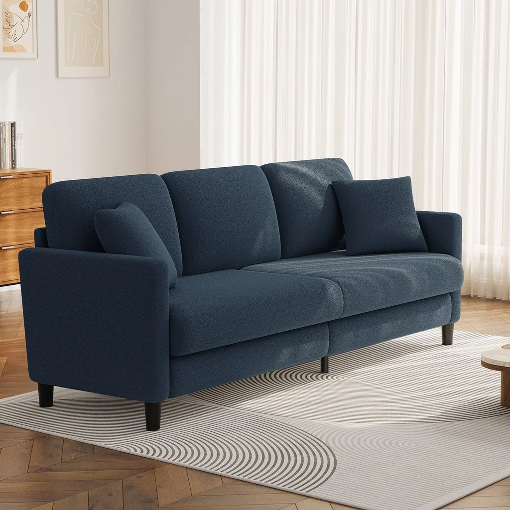 83" Comfortable Upholstered Sofa, 3 Seater Couch for Living Room, Neche Big Loveseat with Extra Deep Seats, 2 Pillows, Beige White