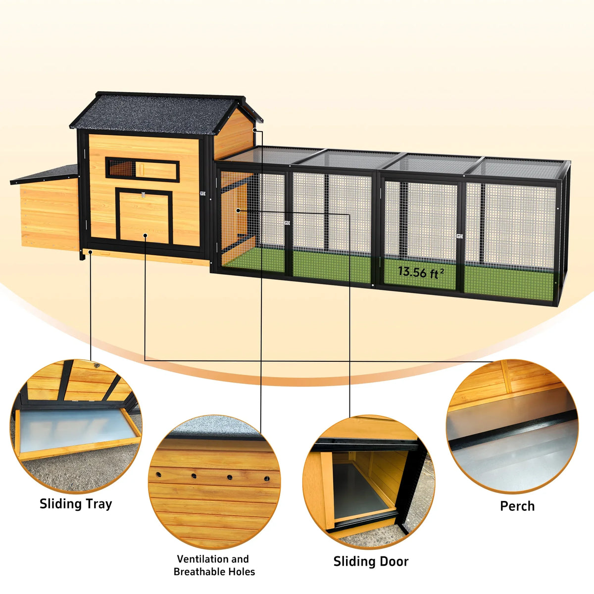 Pefilos 112" Large Outdoor Wooden Chicken Coop with Run, Slide-Out Tray, Rabbit Hutch Poultry Cage, Hen House with Nest Box, Gray