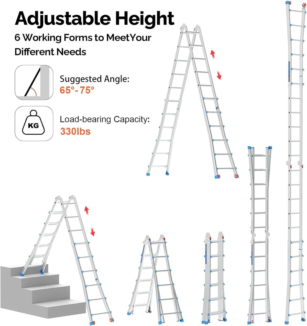 LUISLADDERS Ladder, A Frame 6 Step Ladder Telescoping Ladder, 22 Ft Reach Height Muti Position Folding Ladder Flared Leg & Wheels Design, 330 lbs Capacity Extension Ladder for Household Outdoor Work