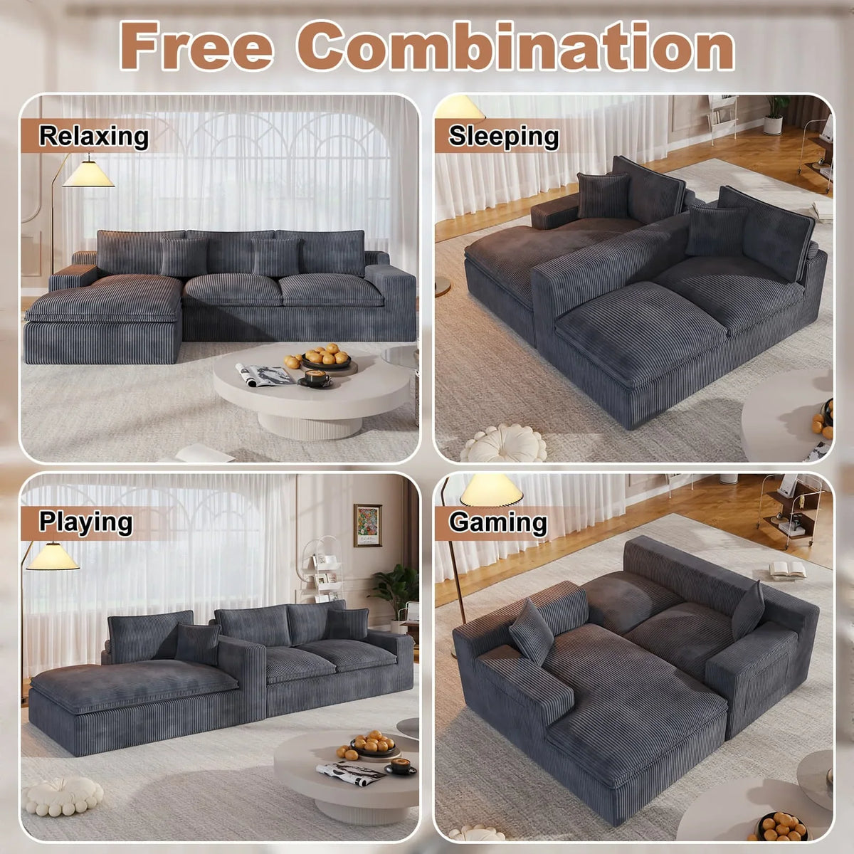 108" Modular Sectional Sofa, Cloud Sectional Couch with Deep Seat, Modern Modular L-Shape Sofa Couch with Chaise,Upholstered Couches for Living Room Bedroom