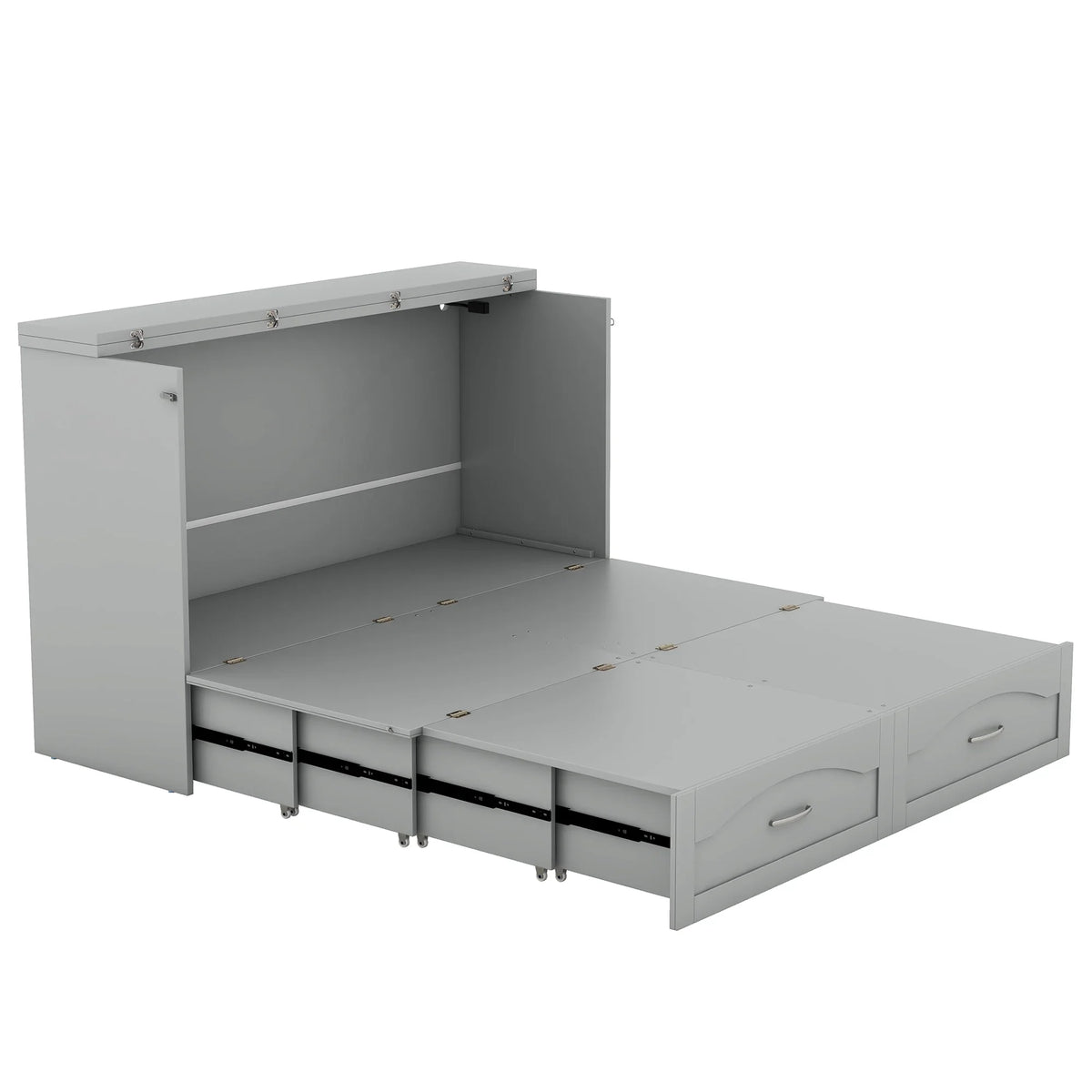 Harper & Bright Designs Full Size Murphy Bed with Shelves, Foldable Wall Bedframe w/Flexible Slats Support, Space-Saving Design, Can Be Folded Into Cabinet, White