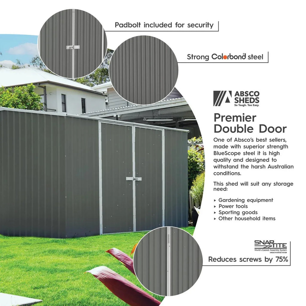Absco Premier 10' x 10' Metal Storage Shed - Woodland Gray