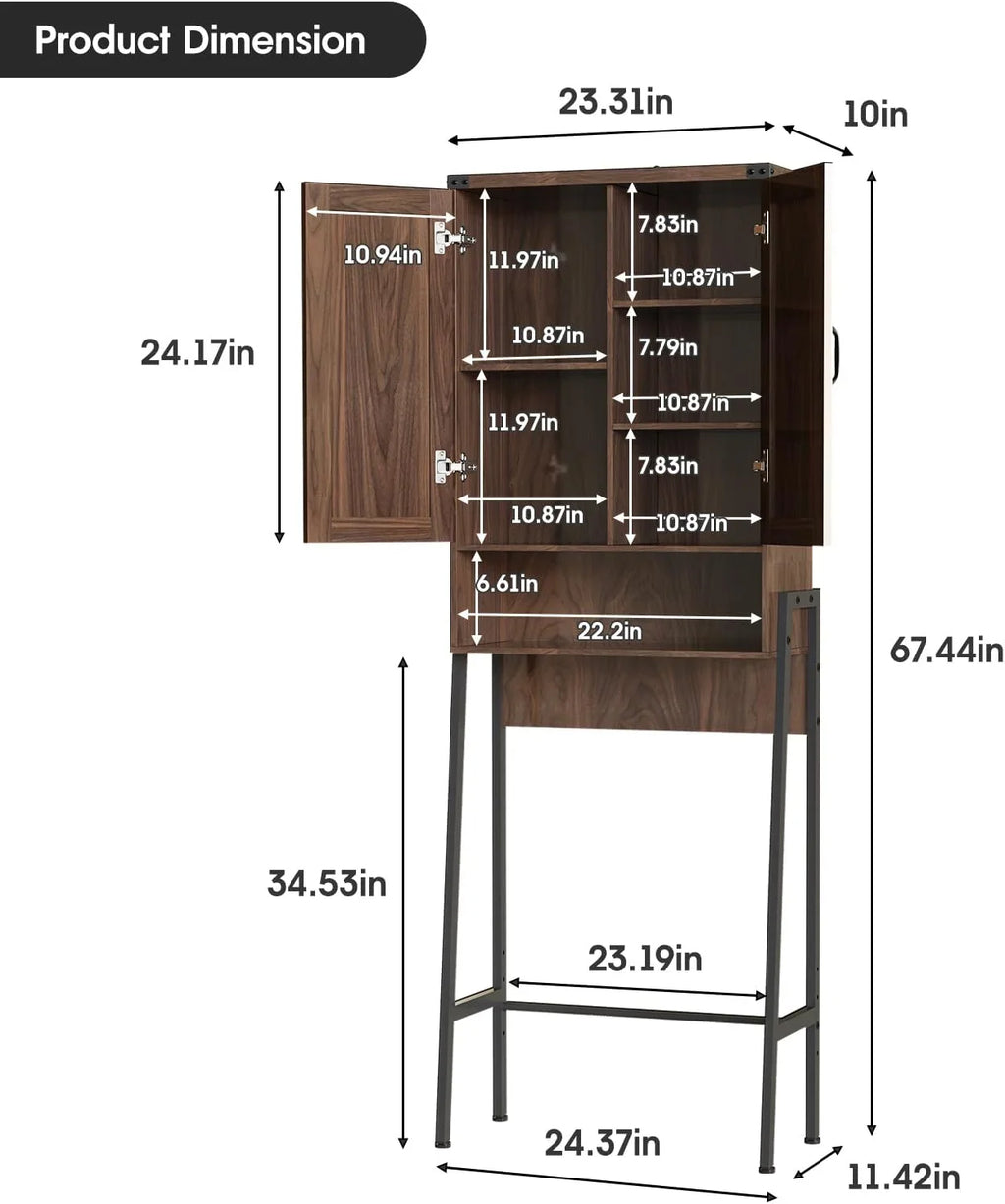 Vabches Over The Toilet Storage Cabinet, 68" H Farmhouse Freestanding Bathroom Storage Organizer with Double Doors & Storage Shelves