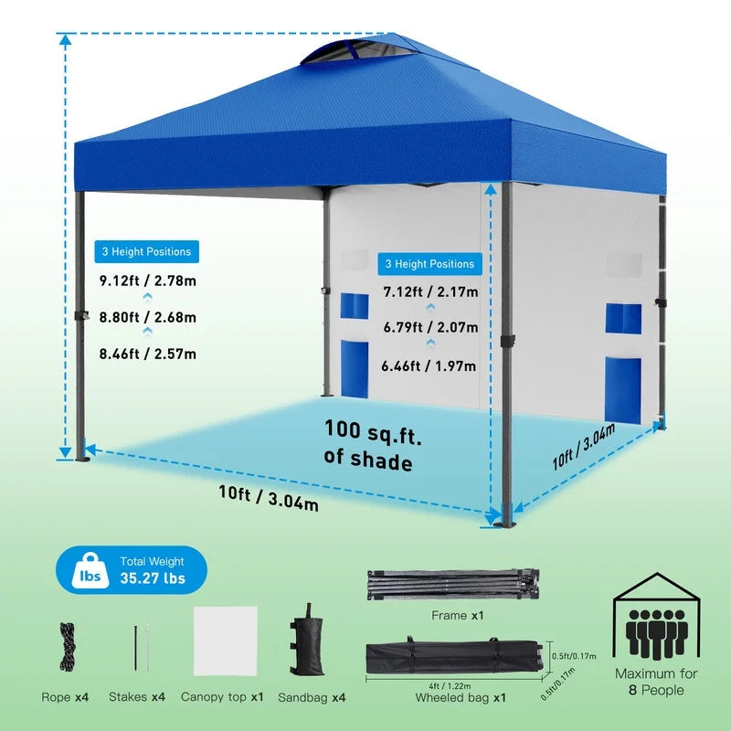CHITOOMA 10 x 10ft Pop up Canopy Tent, Instant Outdoor Shelter Easy Portable Straight Leg Canopy Tent with Pockets Sidewall, White
