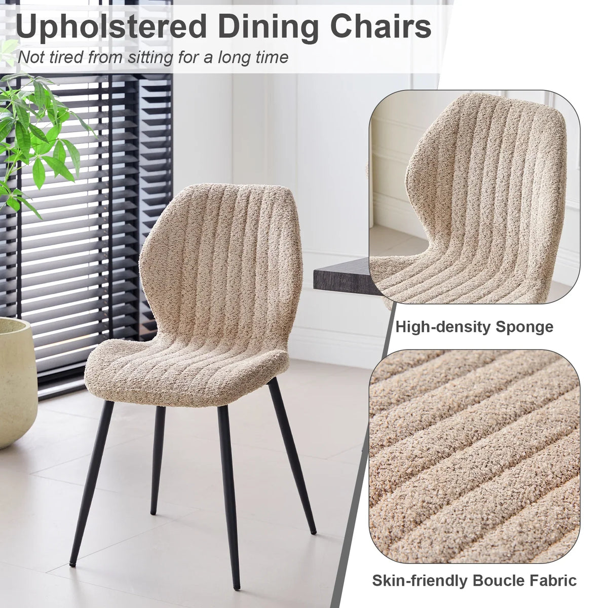 5pcs Rectangle Dining Table Chairs Set for 4, 63" Farmhouse Wood Kitchen Table with 4 Upholstered Mid Century Modern Boucle Chairs for Dinner, Living Dining Room, Apartment, Beige