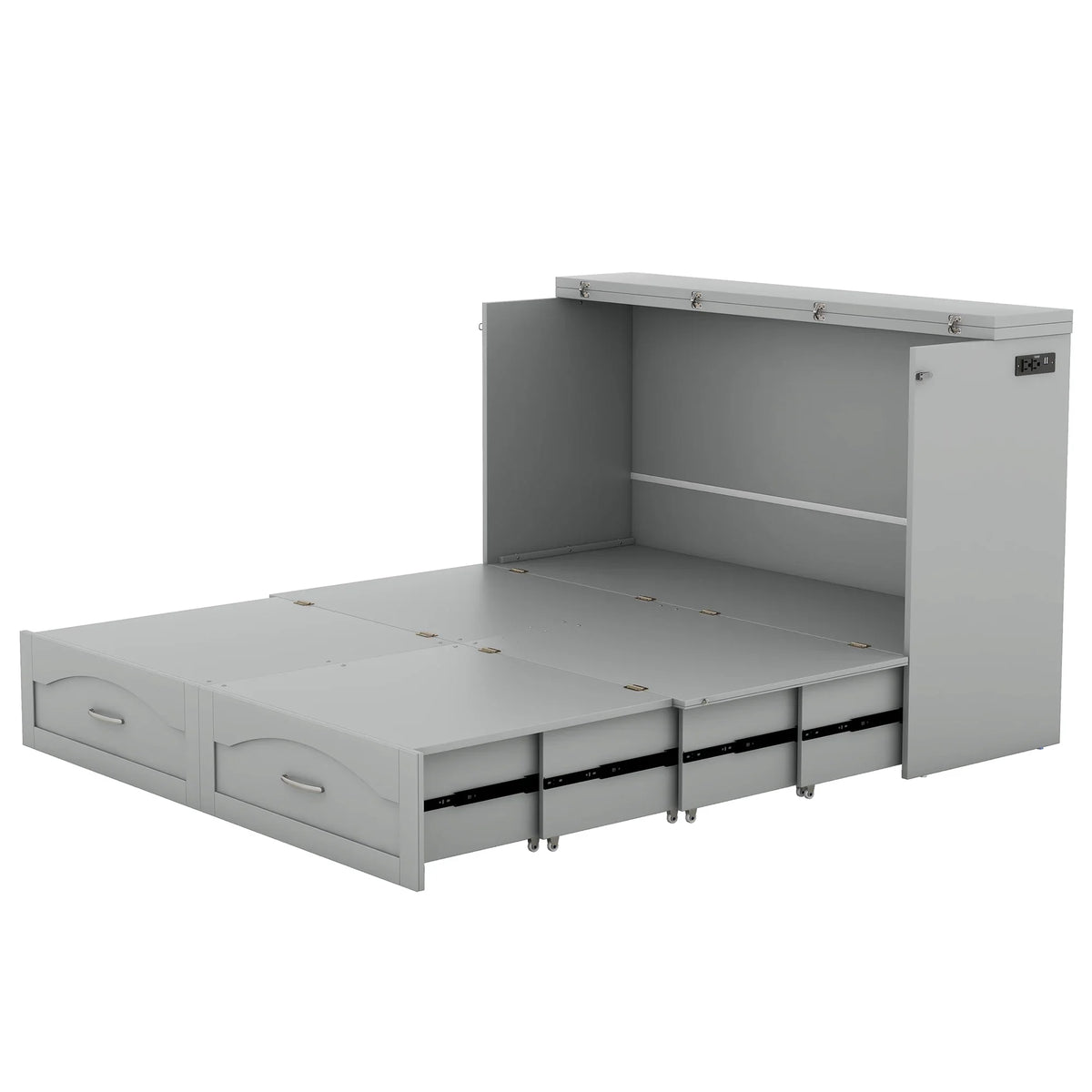 Harper & Bright Designs Full Size Murphy Bed with Shelves, Foldable Wall Bedframe w/Flexible Slats Support, Space-Saving Design, Can Be Folded Into Cabinet, White