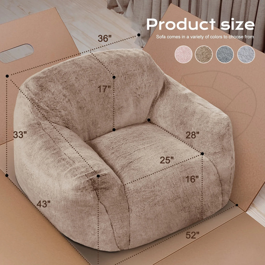 HOMGUAVA Giant Bean Bag Chair for Adults & Kids, Oversized Lounger Couch Large Lazy Chair w/ Stuffed Memory Foam & Wide Armrests, Light Gray