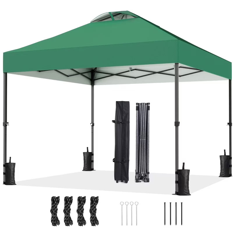 CHITOOMA 10 x 10ft Pop up Canopy Tent, Instant Outdoor Shelter Easy Portable Straight Leg Canopy Tent with Pockets Sidewall, White